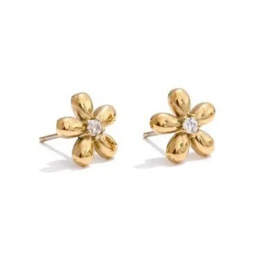 New! 18k Gold Plated Flower Post Earrings (1020) Nwot